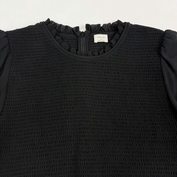 Aritzia Wilfred Tempest Blouse Sheer Long Sleeve Black Smocked Cropped Medium - Picture 5 of 13